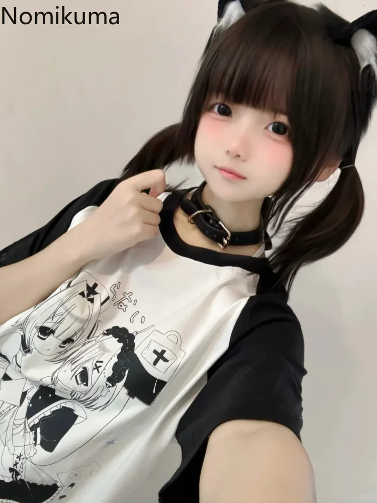 Sweet Y2k Tops Japanese Woman T Shirts Anime Print Tees Fashion Casual Summer Camisetas Oversized Tshirts 2024 Women Clothes