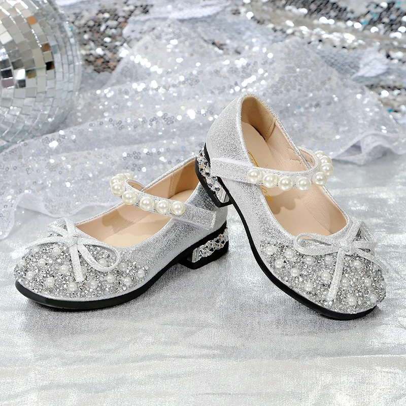 Summer Beautiful Baby Girls Princess Cute Elegant Students Bow Beaded Crystal Flat Sandals Banquet Soft Fashion Kids Comfortable