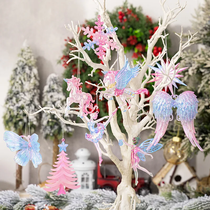 

Acrylic Pendant Colorful Snowflakes Angel Elves Photo Props Hanging Decorations Christmas Tree Decorations Scene Arrangement