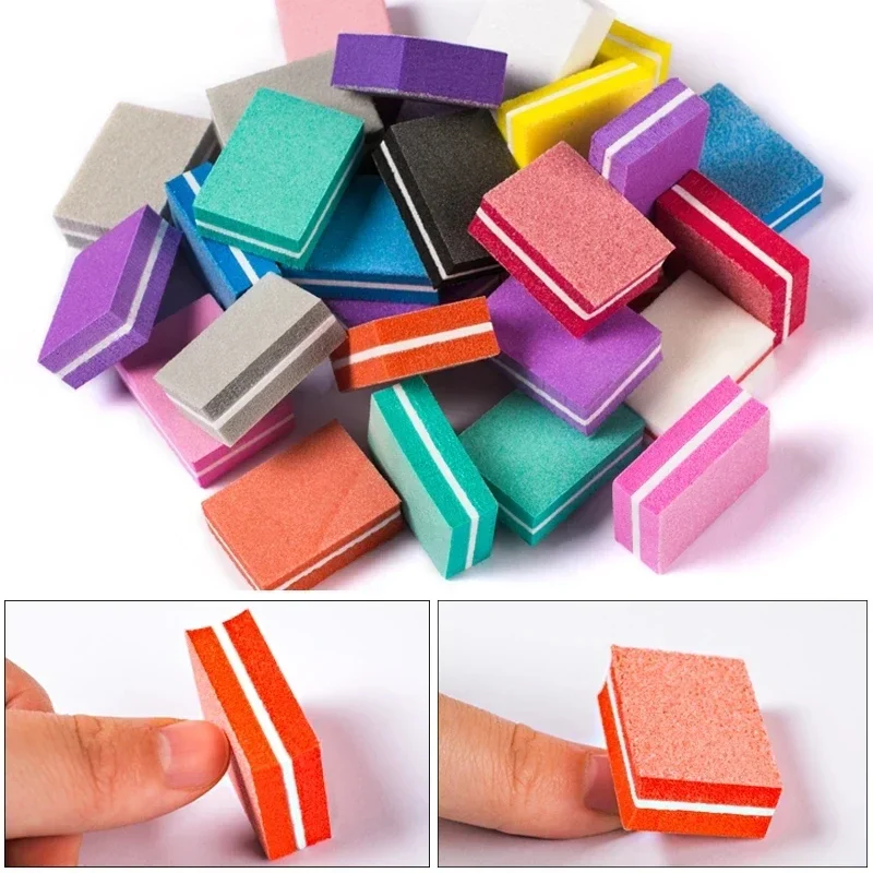 100pcs lot Double-sided Mini Nail File Blocks Colorful Sponge Nail Polish Sanding Buffer Strips Polishing Manicure Tools