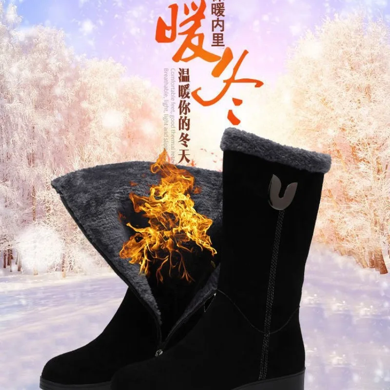 Winter Womens Boots Fashion Suede Mid-calf Boots Thick Plush Warm Snow Boots for Women Non-slip Platform Cotton Boot Botas Mujer