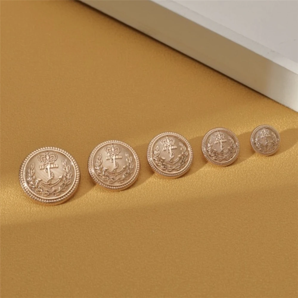 10 Pieces/Set Classic Vintage Wheat Anchor Crown Design Round Metal Buttons, Coat Blazer Jacket College Style Decoration Buttons