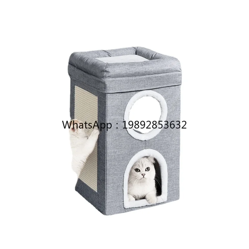 ZZ Wyj Summer Double-Layer Four Seasons Universal Closed Sisal Barrel Cat Tree Integrated
