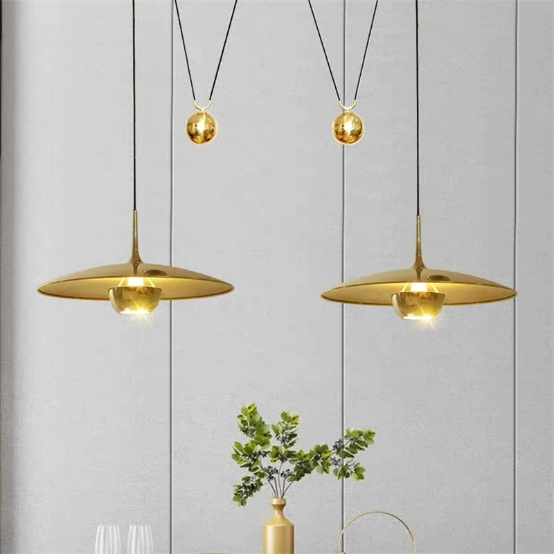 Creative Pulley Chandelier Simple Flying Saucer Style Hanglamp for Dining Room Store Loft Pendant Light Chrome Gold Lighting Fix