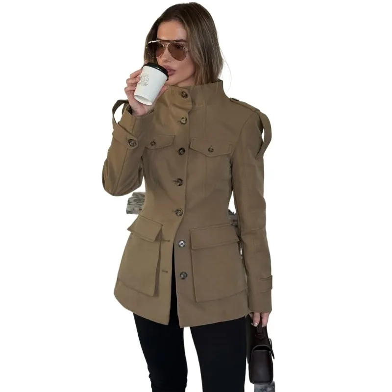 European American Style Autumn New Design Tooling Coat Women's Retro Jacket Has Exquisite Personality Simple Casual Fashion