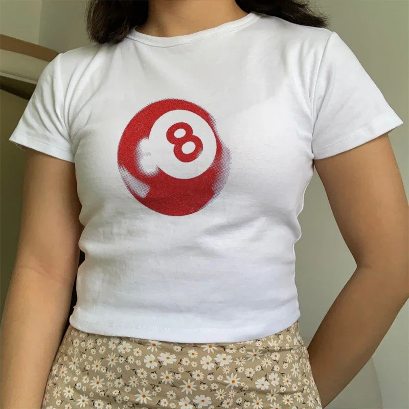 

Trash Slim Harajuku Fairy Punk Уличная одежда Винтаж Эстетический укороченный топ Lucky Number 8, летняя футболка, женская мода