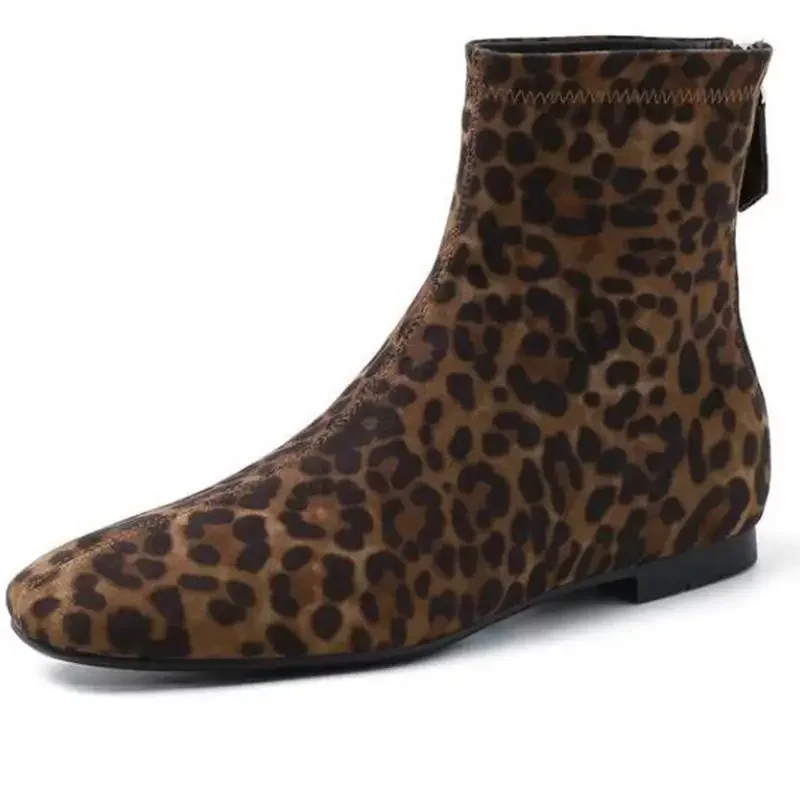 

Retro Leopard Print Foreign Gas Piling Boots Women's Shoes 2024 Winter Women's Boots Thick Heel Thin French Small Short Boots