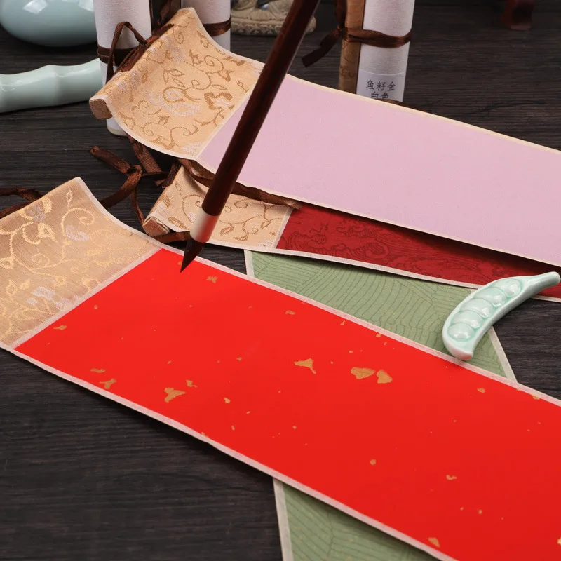 Mini Trumpet Scroll Retro Batik Hanging Painting Half-cooked Blank Book Small Hand-rolled Gilt Vertical