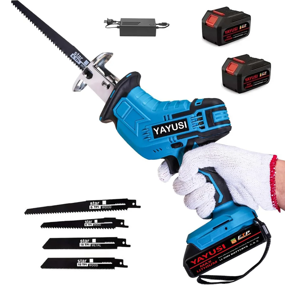 Cordless Alternating Saw 2 Battery 4 Saw Blades 0-3000 SPM Alternative Power Saws for Wood/PVC/Metal Cutting