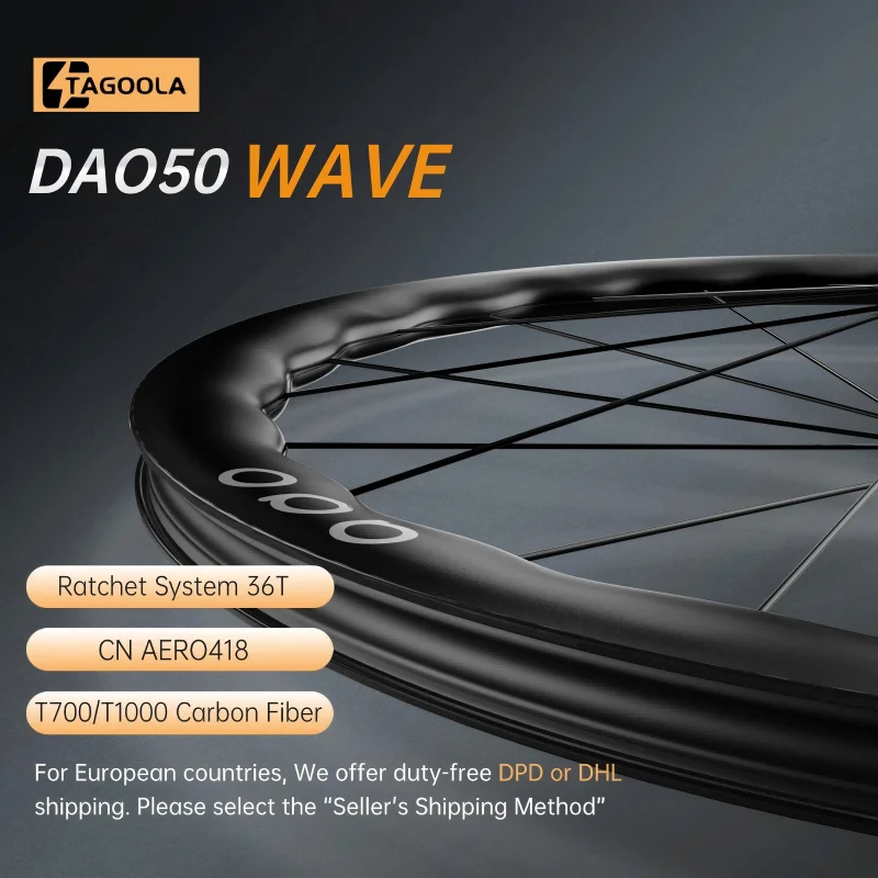 DAO50 WAVE 700c Carbon Wheelset Tubeless 36T Ratchet Hub Quality Bicycle Wave Rim AERO418 Spoke Center-Lock Disc Brake Wheels