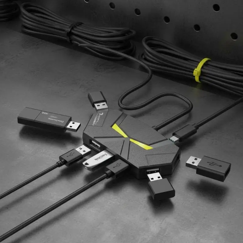 ∘7 Port USB 3.0 Hub 5Gbps High Speed Data Splitter Shockproof ABS Shell for Laptop Desktop PC Student Dorm Use