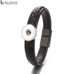 Fit 18mm Snap Button Weave Magnet Buckle 257 Real Genuine Leather Bangle Bracelet Charm Jewelry For Men Gift