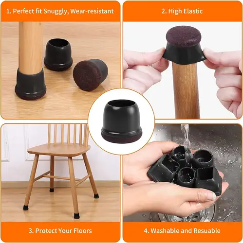 8PCS Chair Leg Floor Protectors Round Silicone Furniture Leg Foot Covers Table Feet Cups For Hardwood Floors Thick Wrap Felt Pad - Image 2