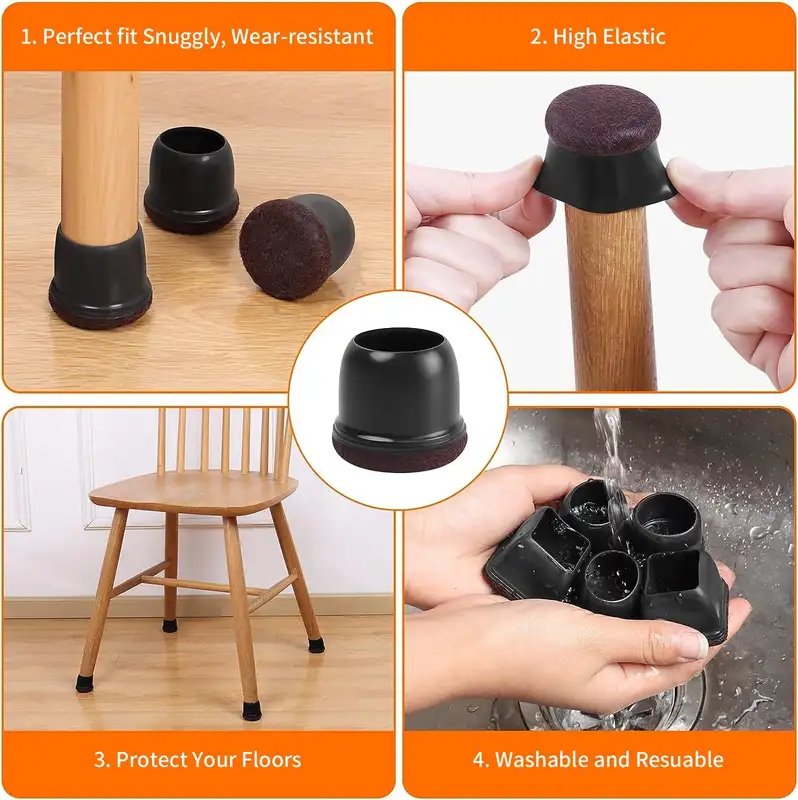 8PCS Chair Leg Floor Protectors Round Silicone Furniture Leg Foot Covers Table Feet Cups For Hardwood Floors Thick Wrap Felt Pad - Image 2