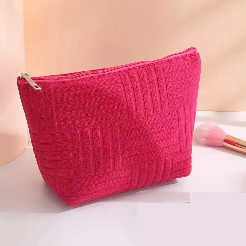 

Small Cosmetic Bag For Women Daily Cosmetics Storage Case Portable Cotton Woven Stripe Travel Makeup Case Toiletry Bag