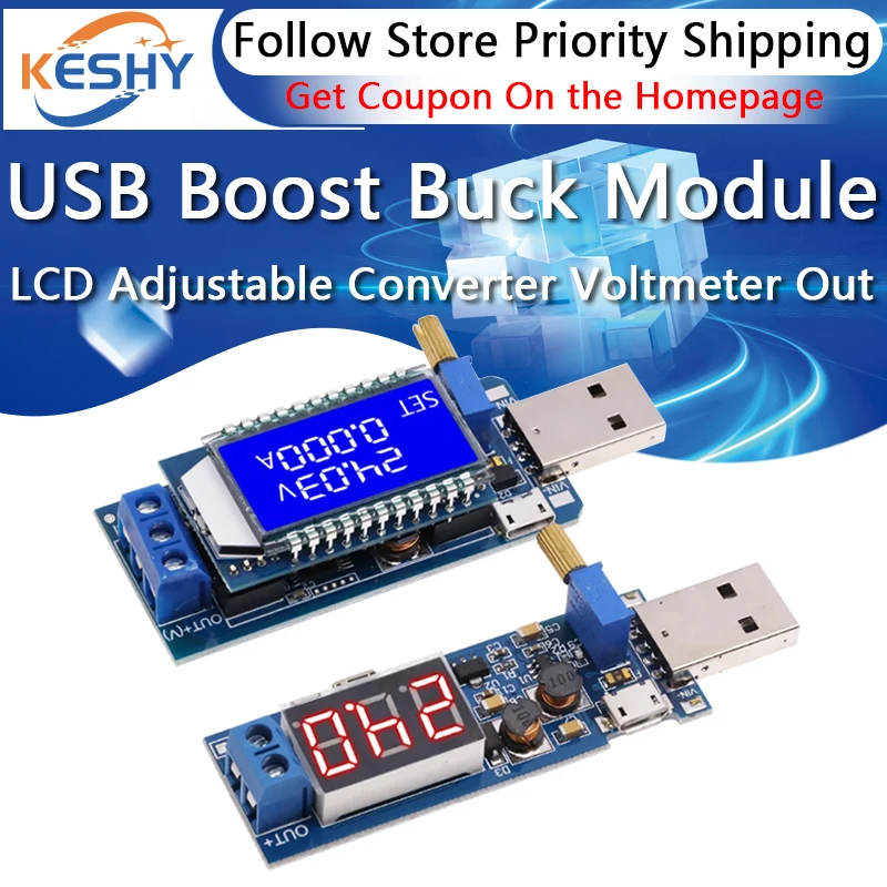 DC-DC 5V to 3.5V/ 9V/12V LCD USB Step UP / Down Power Supply Module Adjustable Boost Buck Converter Voltmeter Out DC 1.2V-24V