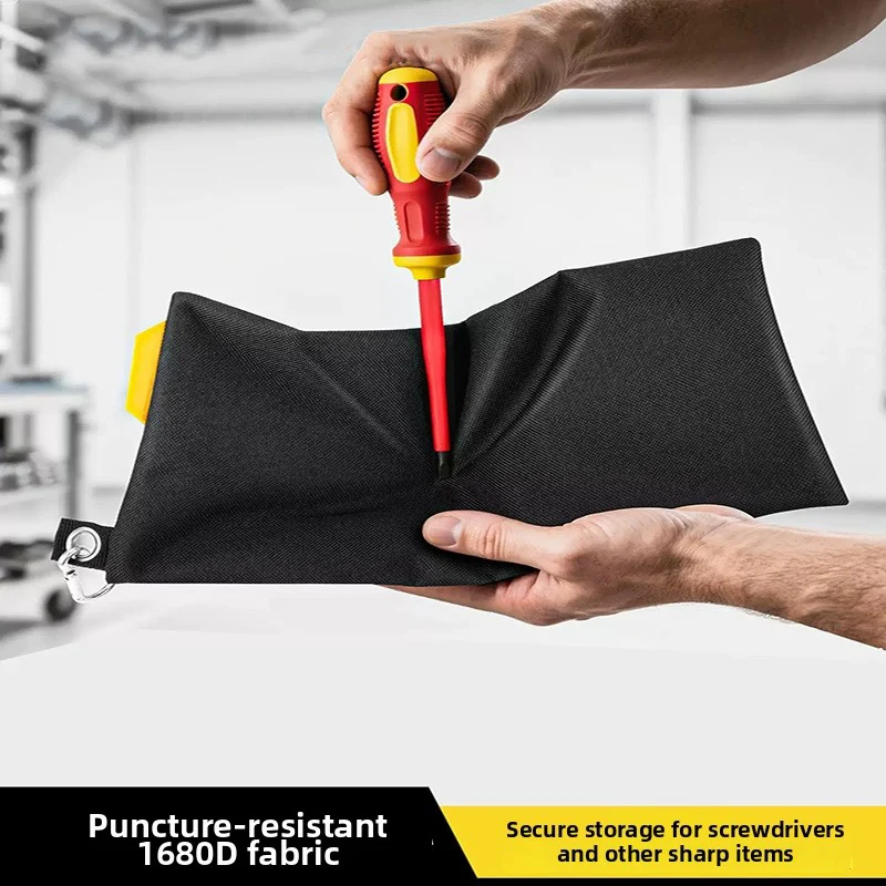 Industrial Strength Mesh Tool Bag with Waist Hook Mesh Viewing Area and Reinforced Seam Construction for Demanding Environments