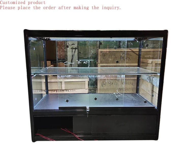

Custom.Glass Opening Door Showcases Display with Light and Lock Smoke Shop Display Table Luxury Tobacco Shop Decoration