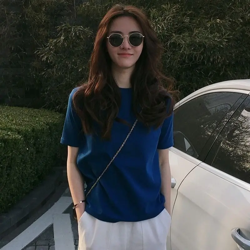 

Fashion Solid Color Short-sleeved T-shirt for Women Loose Korean Half-sleeved T-shirt Top 2020 Summer New Trendy T-shirt