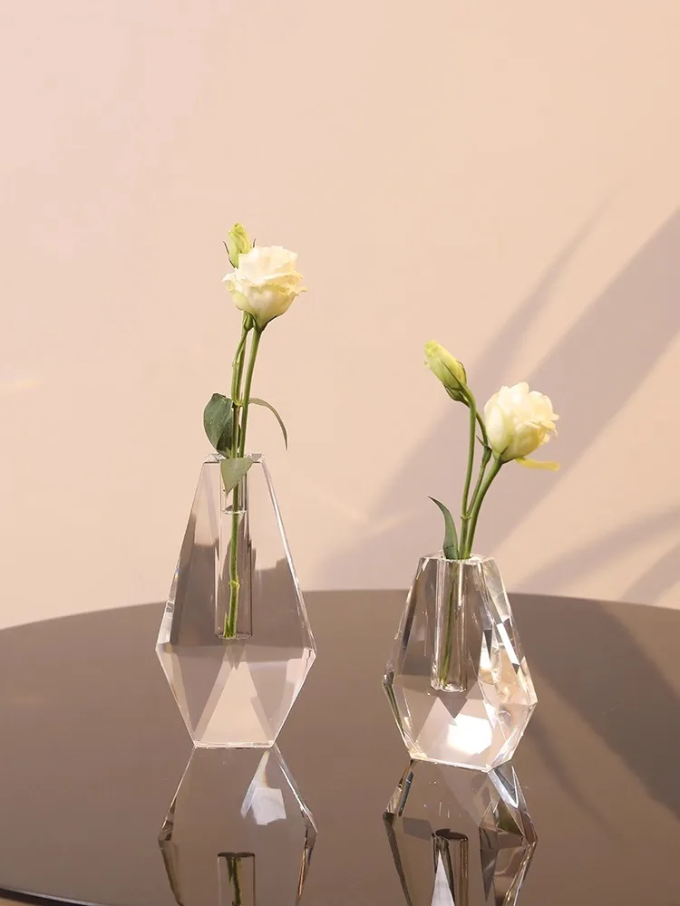 

Modern Simple Crystal Glass Vase Transparent Flowers Bottle Tabletop Ornaments Living Room Home Decor Accessories