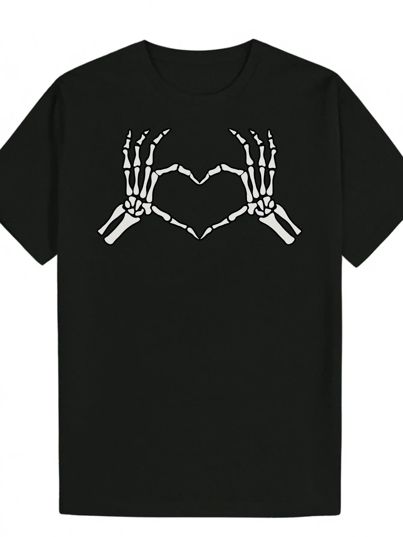 

Men's Black Skeleton Hands Heart Casual Graphic T-Shirt