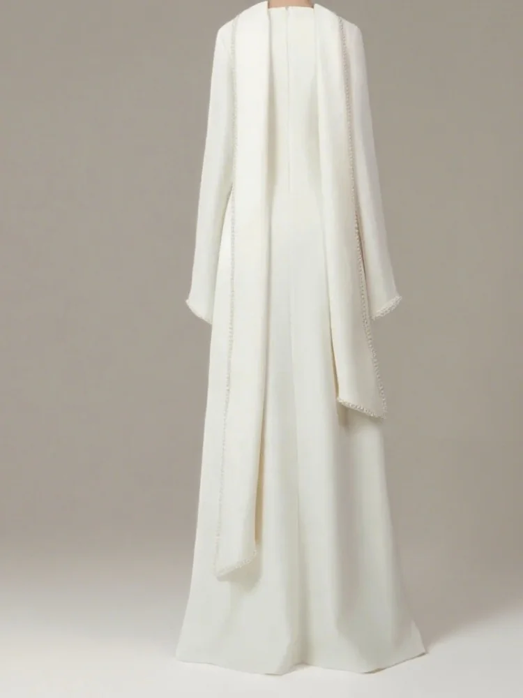 Vestido de noche de crepé largo hasta el suelo, color marfil personalizado, vestido de fiesta con cuello Halter y chal con cuentas, vestido de fiesta de sirena