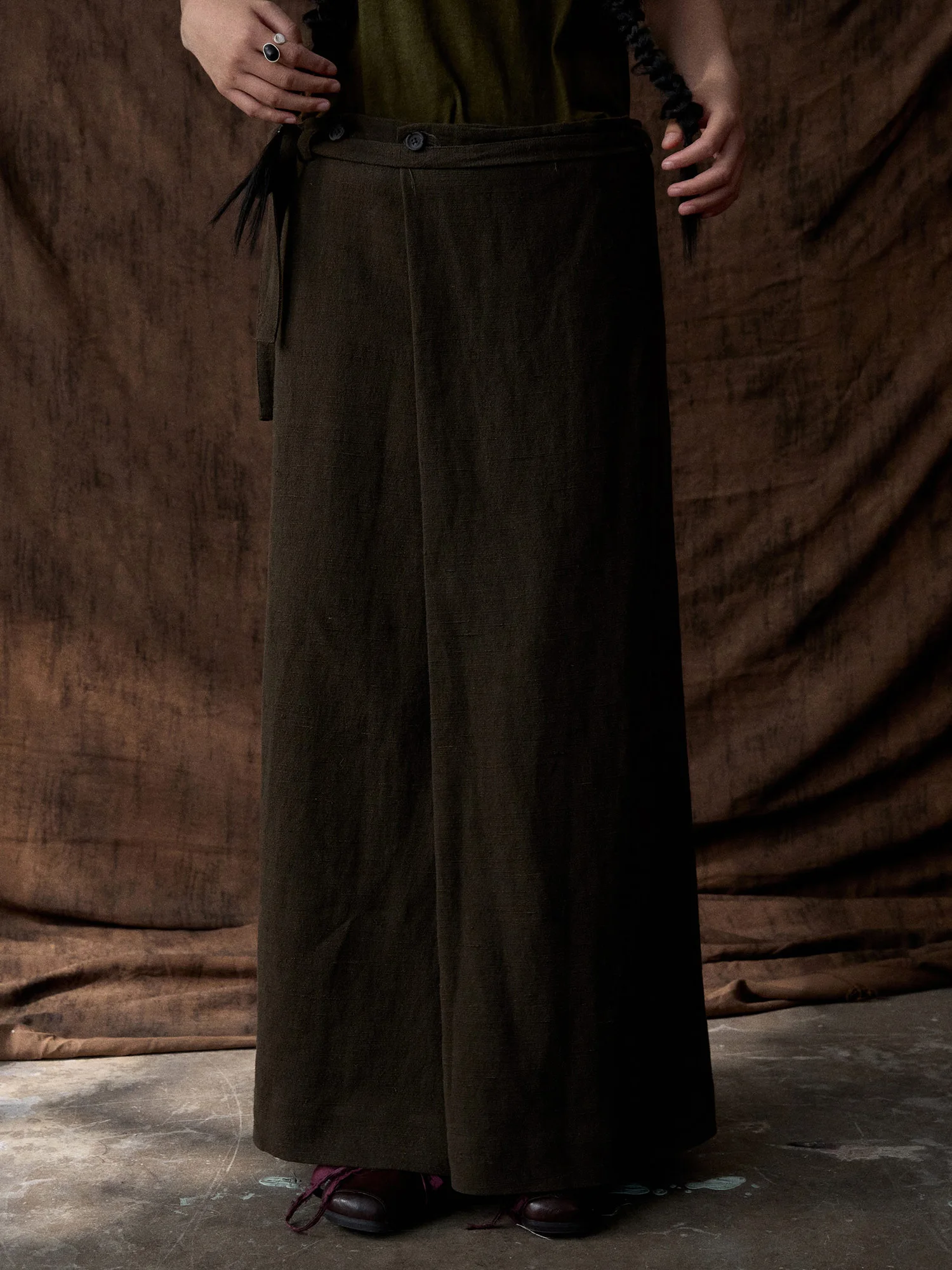 

Casual Sle f Skirt with Slit Loose Fit Low Waist Design Liner Cotton Linen Blend Fabric Ci Commute Suitable