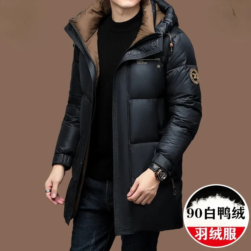 High Quality Mid Length Hooded 90% White Duck Down Jackets for Men Winter Thickened Warm Mens Down Jacket Casacas Para Hombre