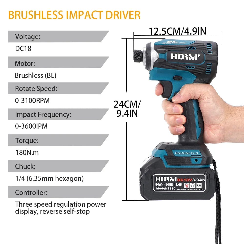 180N.m Borstelloze Elektrische Schroevendraaier Draadloze Slagmoersleutel 1/4 inch 3 Speed Boor Driver LED Power Tool Voor Makita 18V batterij