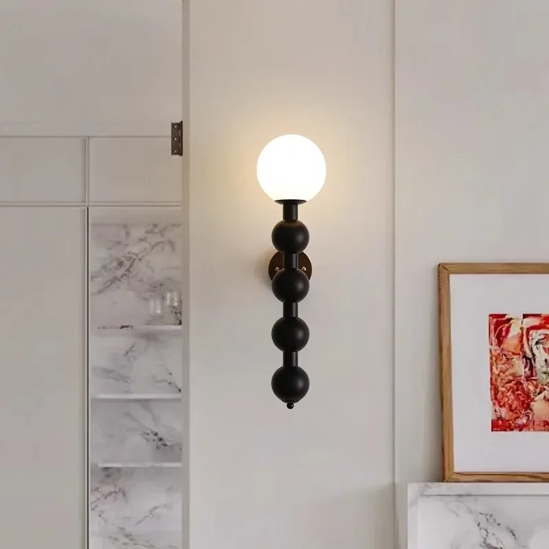 French medieval wall lamp American retro walnut living room bedroom room wall lamp
