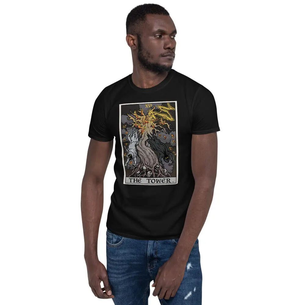 

The Tower Tarot Card T Shirt Halloween Skeleton Ghosts Spooky Horror Tee Shirts