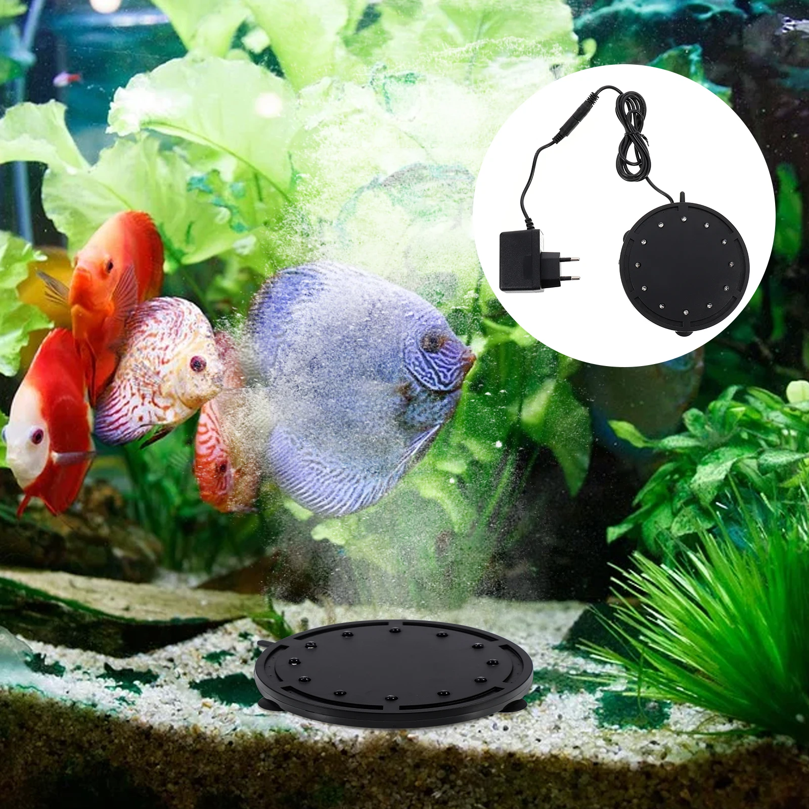 

12Led Bubble Light Fish Tank Airstone Lamp Air Aquarium Air Stone Bubbler Decoration Stone Disc For Aquarium Lovers