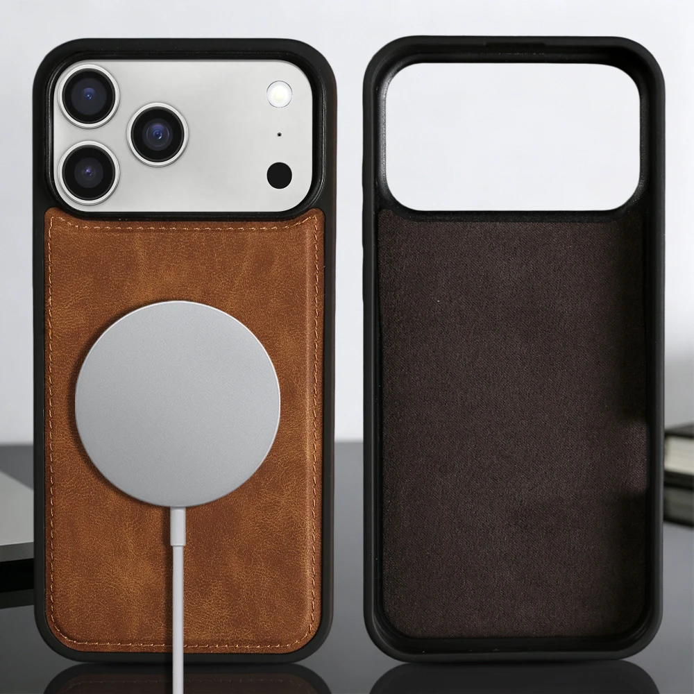 Vintage PU Leather Magnetic Case For iPhone 16 15 13 14 12 17 Pro Max 17e 16e Air Phone Cover Retro Back Cases Protective Fundas