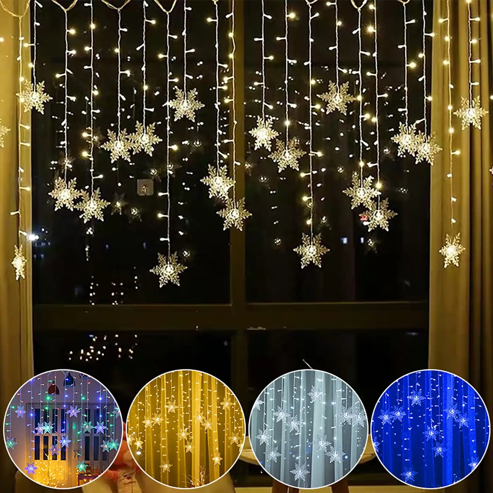 

4M 96 LED Lights 13ft Snowflake Curtain String Lights Memory Window Curtain Lamp 8 Modes Christmas Wedding Party Wall Decoration