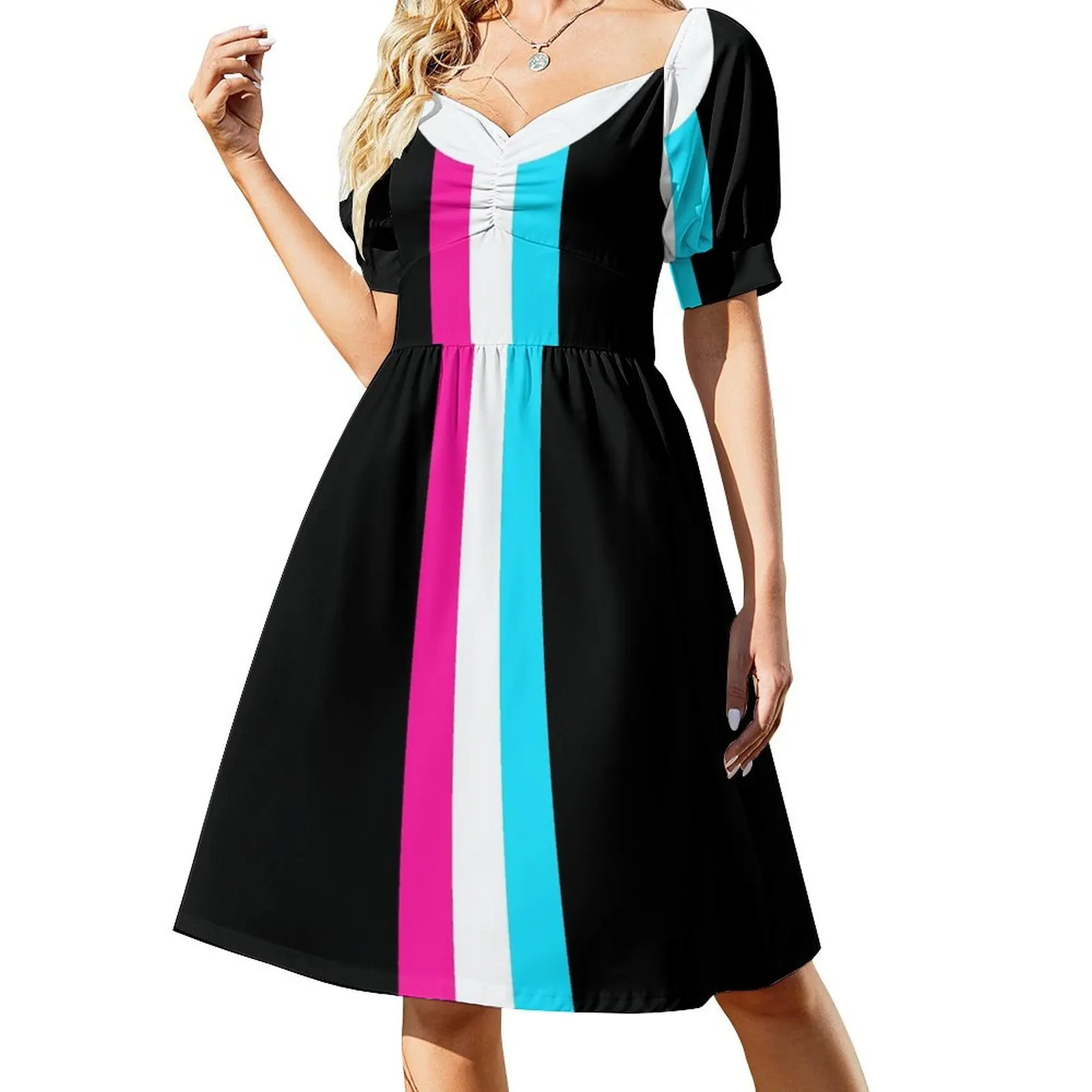 

60s Pink & Cyan Stripe Mod Short Sleeved Dress long sleeve dress Party dresses for women Dress