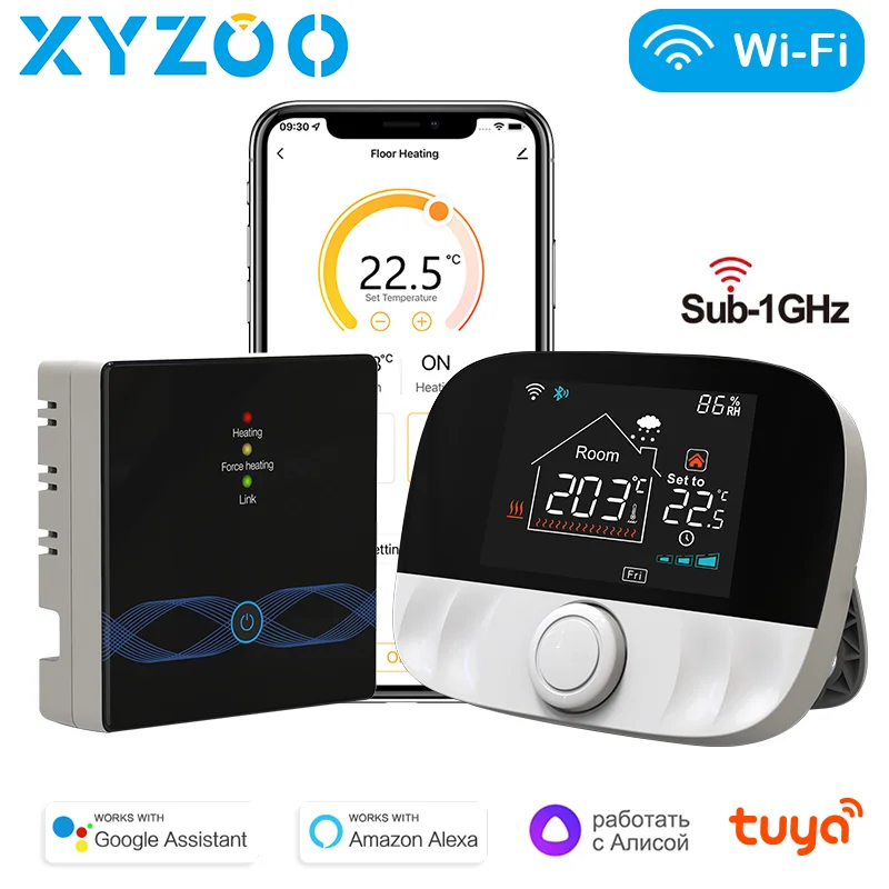 

Gas Boiler Wireless Thermostat RF433 WiFi Tuya Smart Temperature Controller Receiver & Humidity Sensor with Alexa Google Yandex