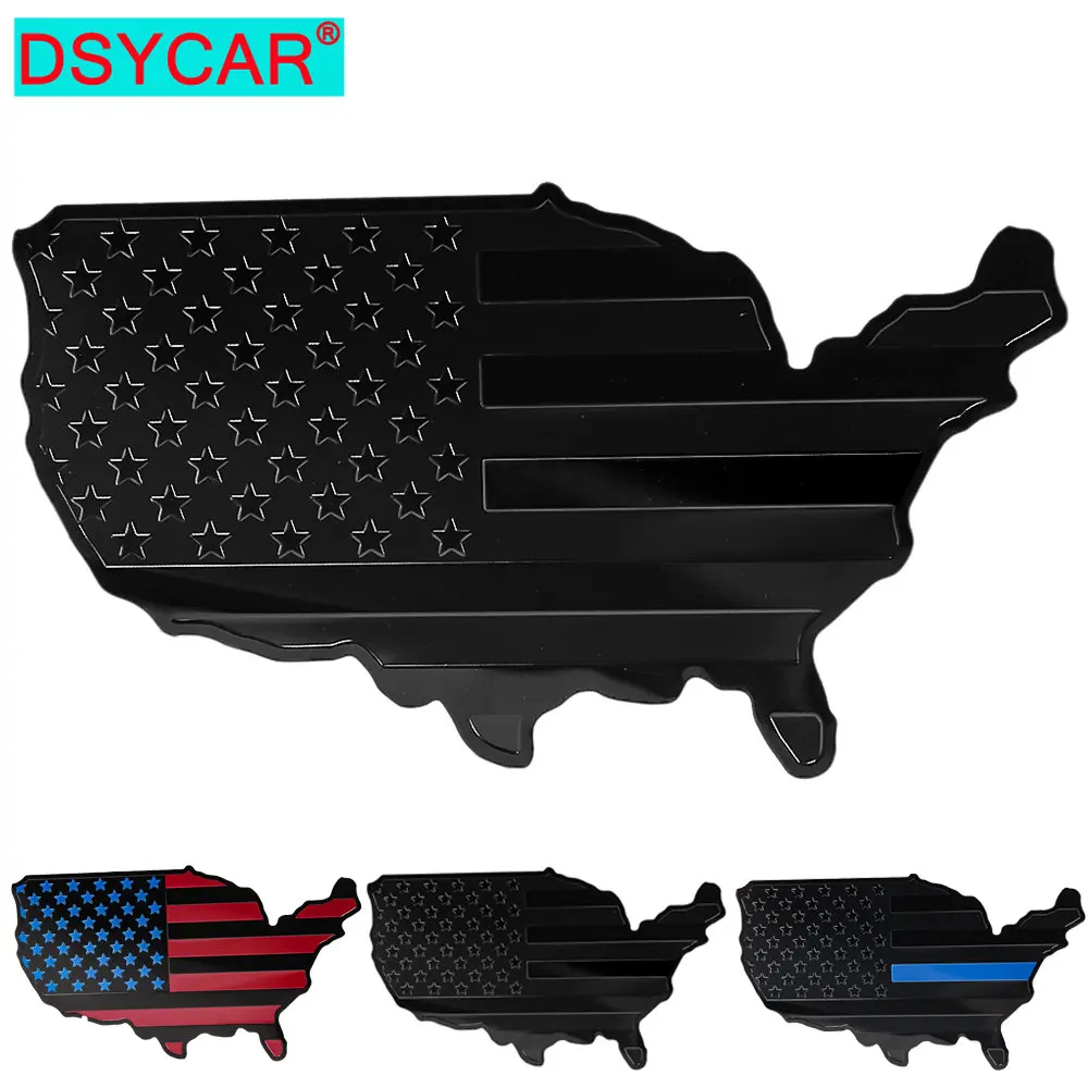 1Pcs USA Map National Flag Fender Emblem,American Pattern Stickers Black Metal Badge,3D Aluminum car Door Interesting Decorate