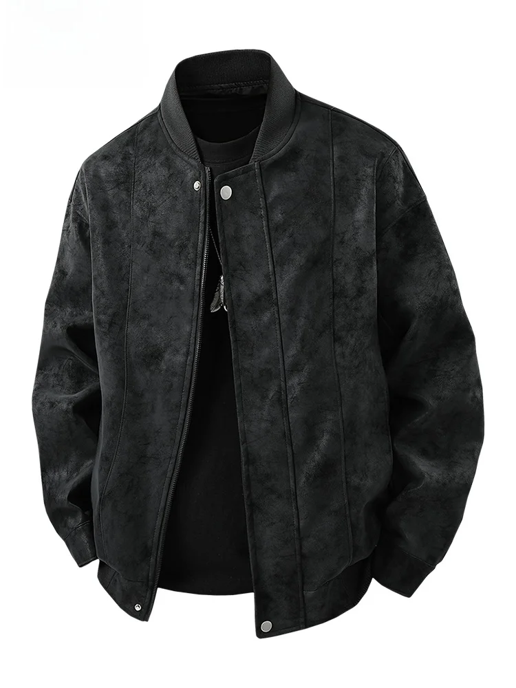 

Men's Casual Loose Suede Jaet Fall Winter New Sle Baseball Collar Top Polyester Cotton Blend Windproof Zipper Closure