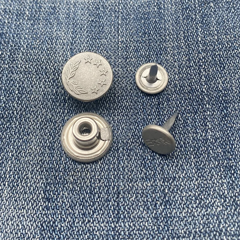 100 Pieces Japanese YKK I-shaped Buckle, Five-star I-shaped Button, Denim Buckle, With Japanese Bottom Nails, Retro Silver 14mm