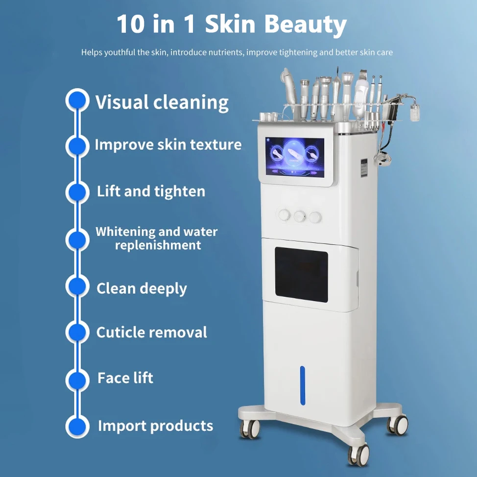 High Tech Visual Cleaning Hydradermabrasion H2O2 Skin Exfoliating 10 in 1 Face Peel Hydrating Blackhead Remover Hydra Machine