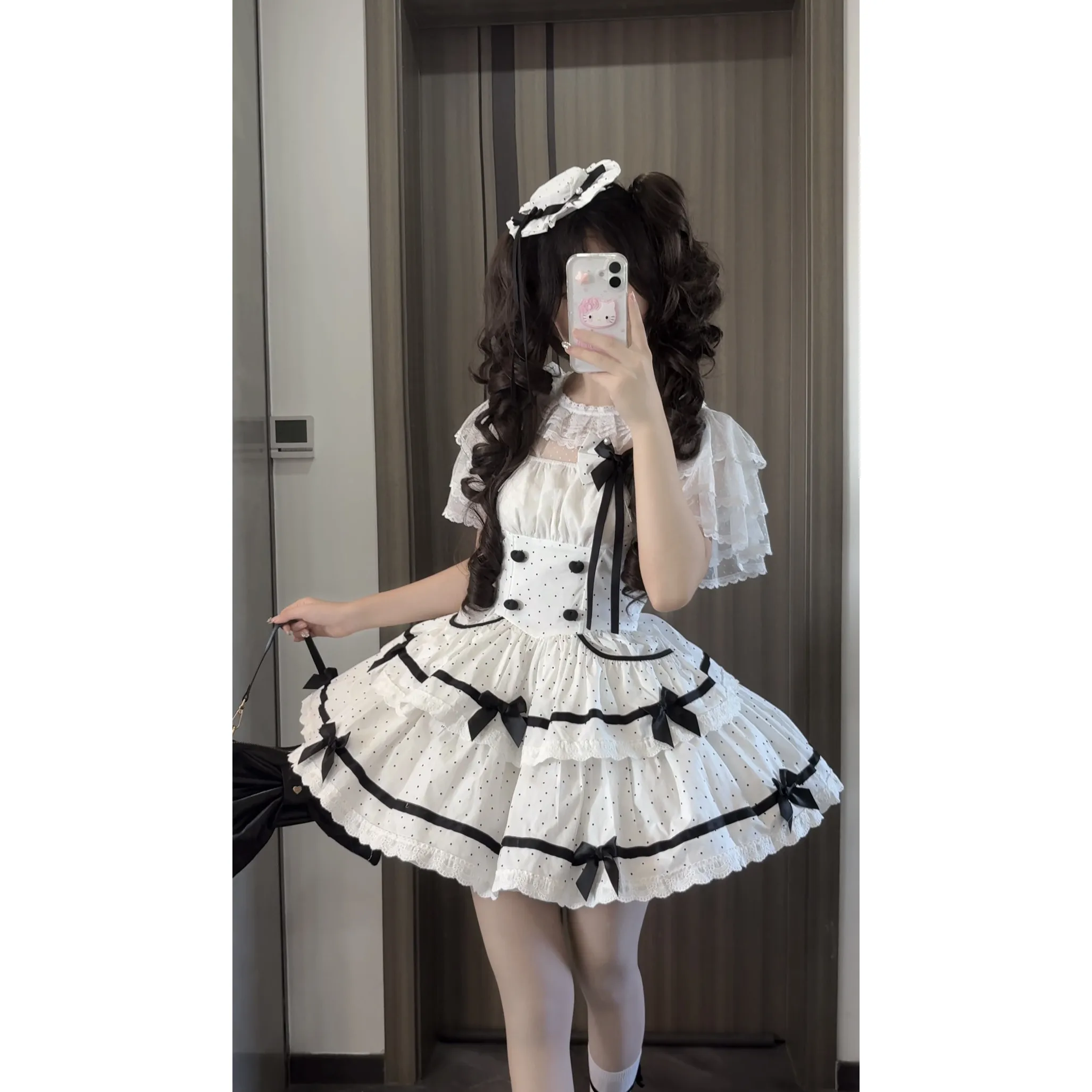 JSK Abito da torta a pois Donna 2025 New Lolita Daily Cute Sweet Strap Abiti LO Dress Abito estivo per donna