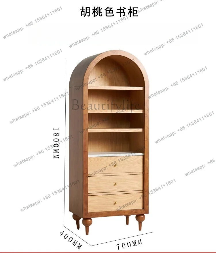 French light luxury solid wood arched bookcase guest restaurant open display case retro wine cabinet