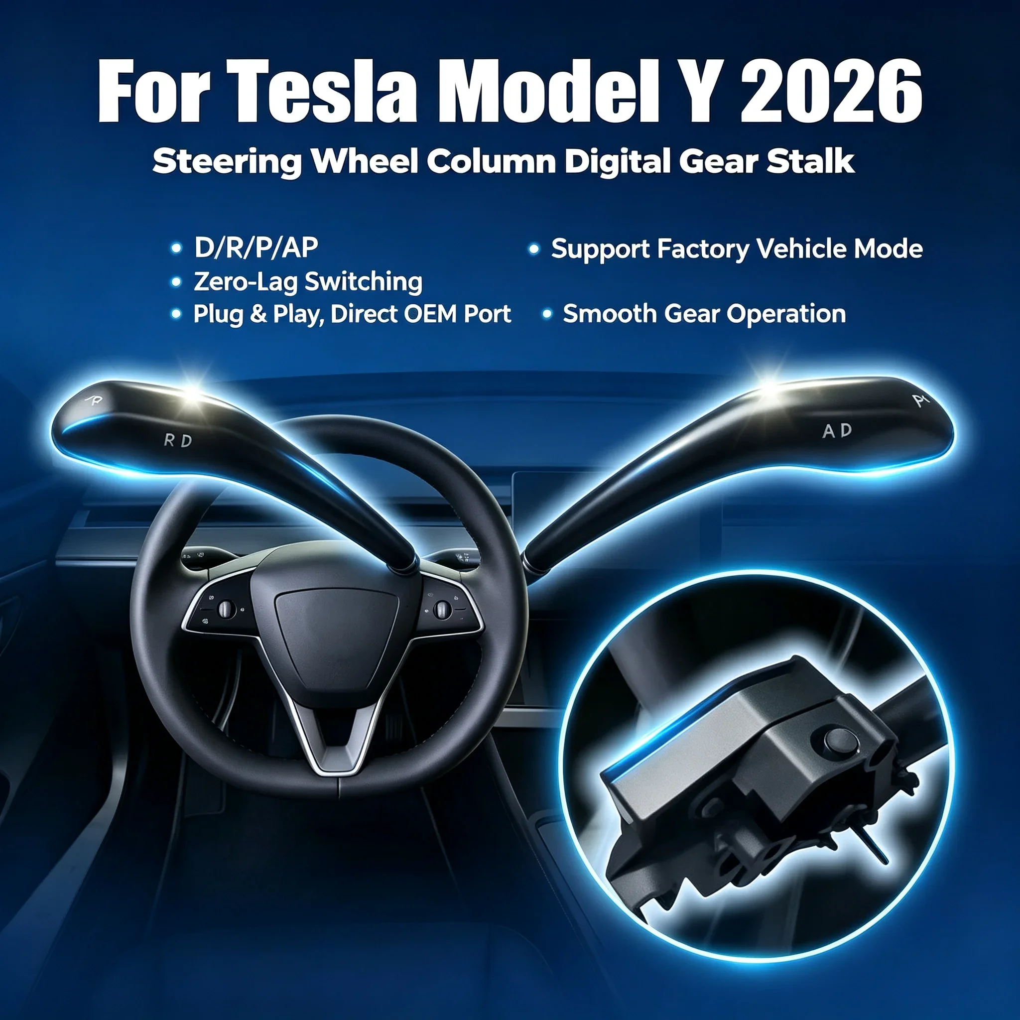 For Tesla 2026 Model Y Juniper D R P Shift Switch Physical Gear Selector Stalk Autopilot Indicator Control Lever Amagi