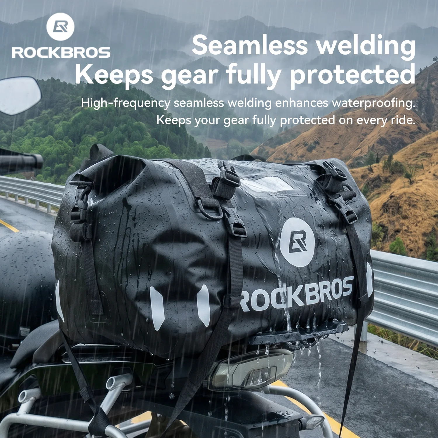 ROCKBROS Motorcycle Tail Bag Fully Waterproof Rear Seat Bag 40L/65L Large Capacity Touring Luggage Bag Motorcycle Cargo Rack Bag