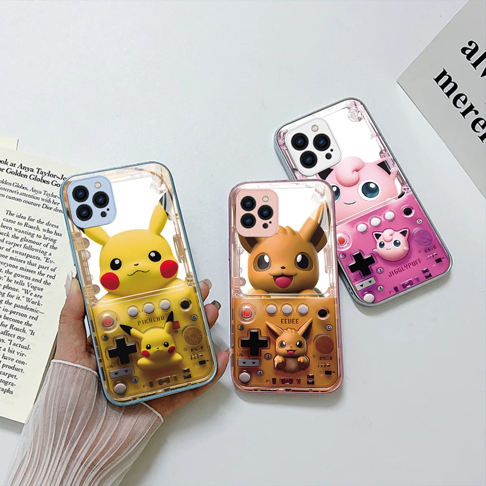 P-Pokémon Game Console Metallic-Color Phone Case for IPhone X XR XS 16 15 14 13 12 Mini 11 Pro Max 8 SE 20 Plus Glass Hard Cover