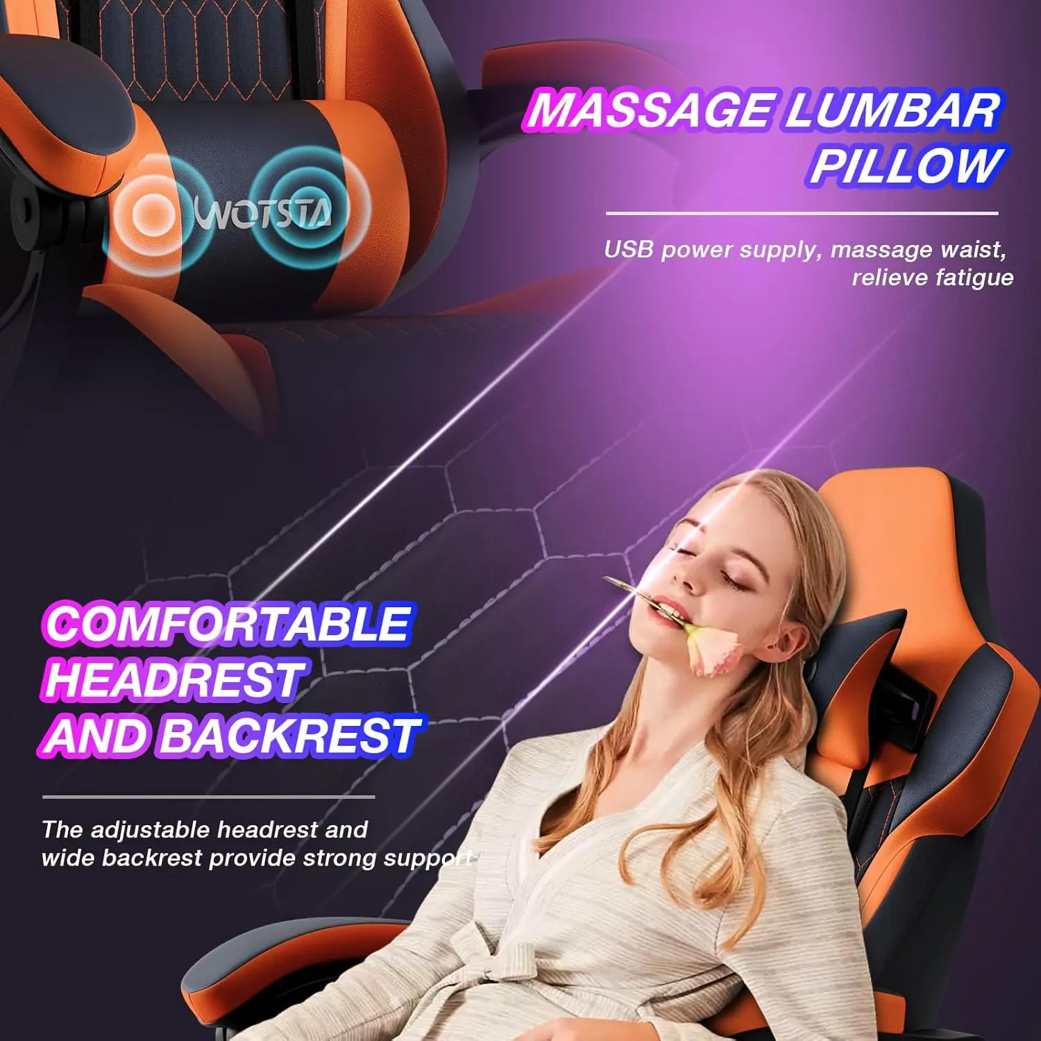 Gaming Chair with Footrest, High Back Gaming Chairs PVC Leather Ergonomic Gamer Chair with Adjustable Headrest, Customized - view 6