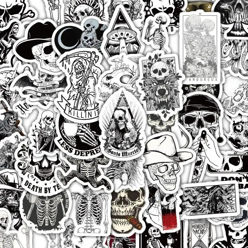 

50 шт. черно-белая наклейка с черепом, нишевая тенденция, чехол для мобильного телефона «сделай сам», ноутбук, ручной аккаунт, креативная декоративная наклейка