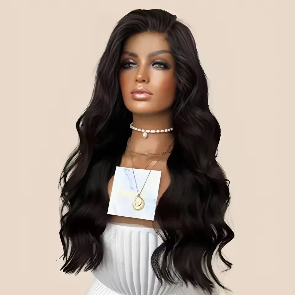 Synthetic Hair Transparent 13X4 Lace Long Body Wave Lace Front Wig For Women Glueless Pre Plucked Cosplay Daily Wear Fiber