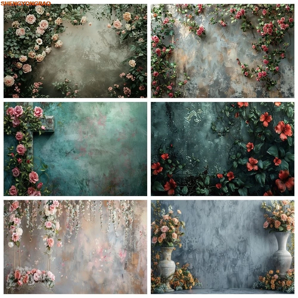 

Spring Flowers Vintage Wall Backdrop for Photography Baby Shower Birthday Party Room Wall Decor Wedding Bride Photo Background