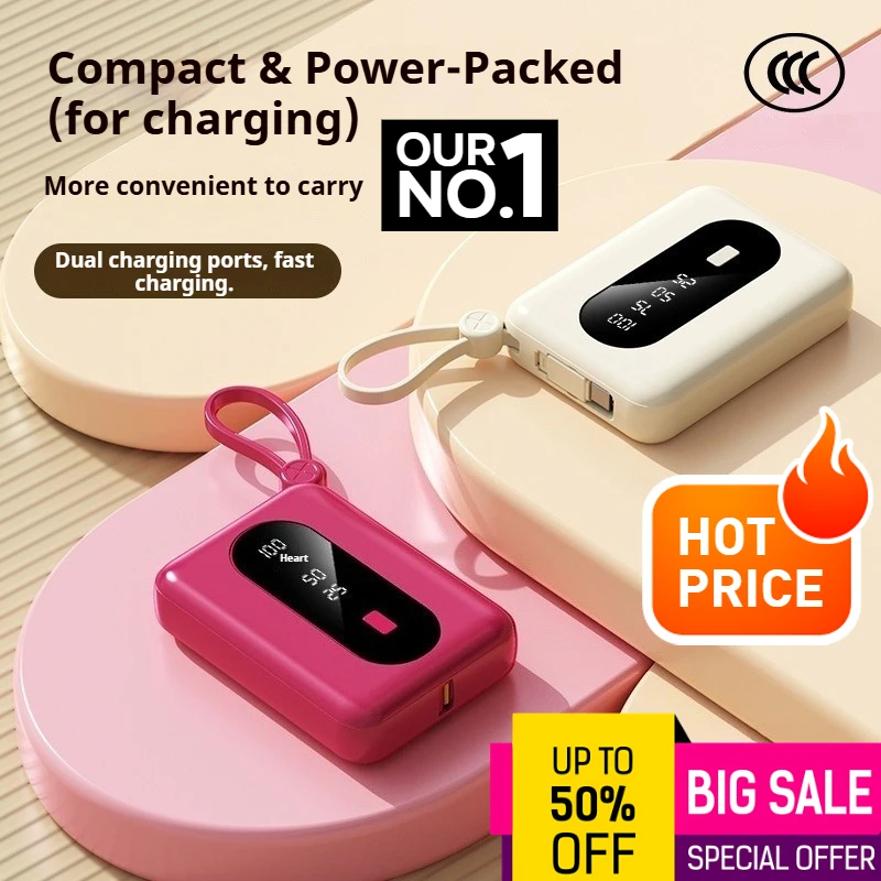 

Mini fast charging power bank with built-in cable 10000mAh portable power bank